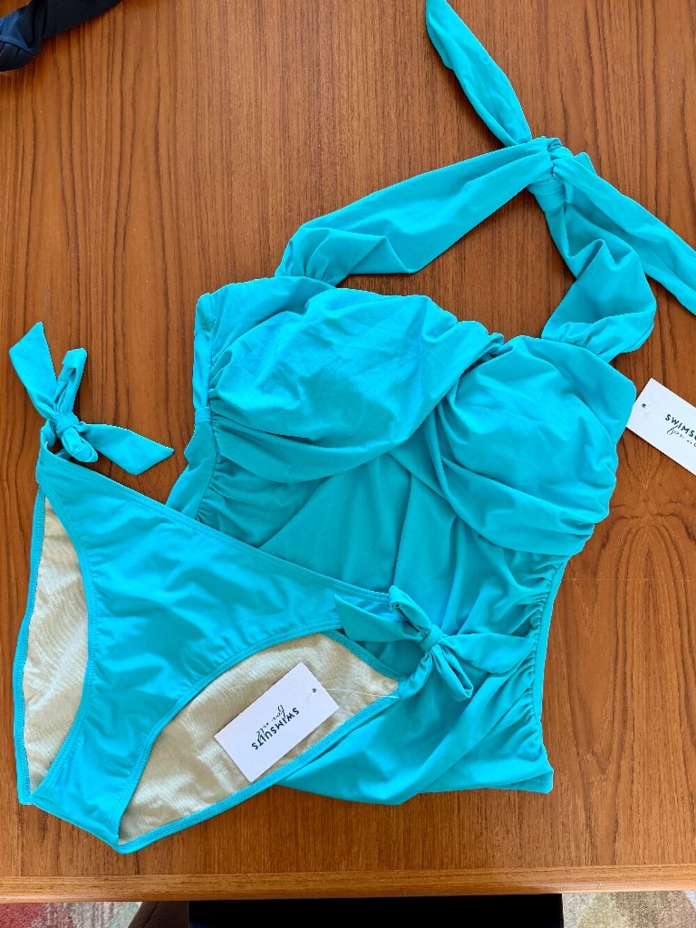 NWT Swimsuits For All Women's Turquoise Pool Blue Halter 2-P Tankini - 12 & 14